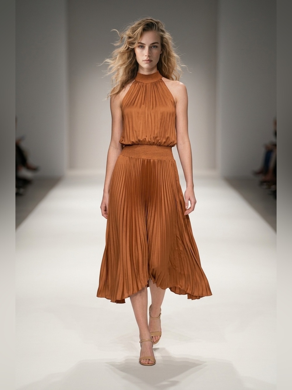 Elie Tahari Pleated Blouson Midi Dress. Size M.